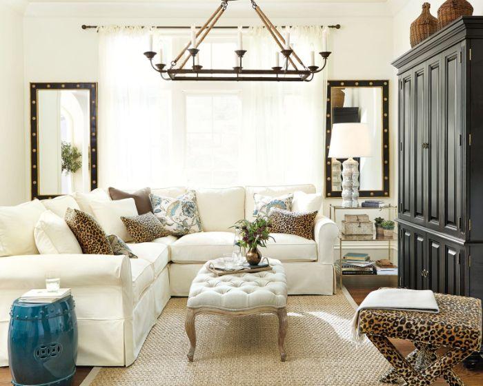 White Couches with Bold an Unique Throws