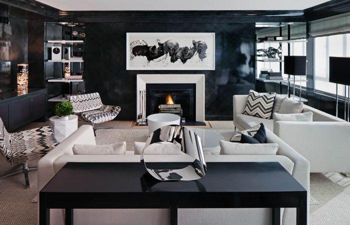 Classic black and white Couches and color scheme