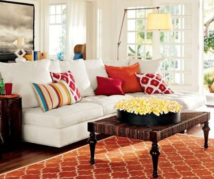 White Couches with Statement Rugs or Carpets